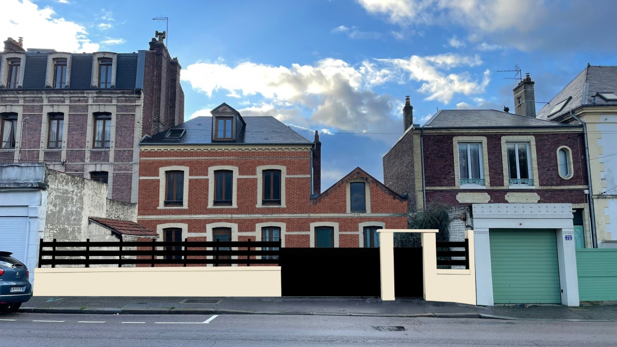 Restructuration d'un ensemble de 2 maisons en coliving : vue facade rue cloture verdun02