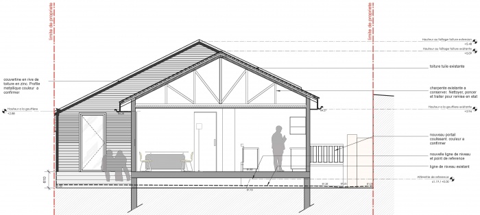 Maison V- une extension en bois : coupe transversale